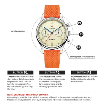 紅星男士機械腕錶 1963 計時碼錶 FKM 矽膠錶帶 飛行員 海鷗 ST1901 機芯 空軍航空藍寶石錶鏡 38/40毫米 8 最佳銷售 38毫米手錶 - №4