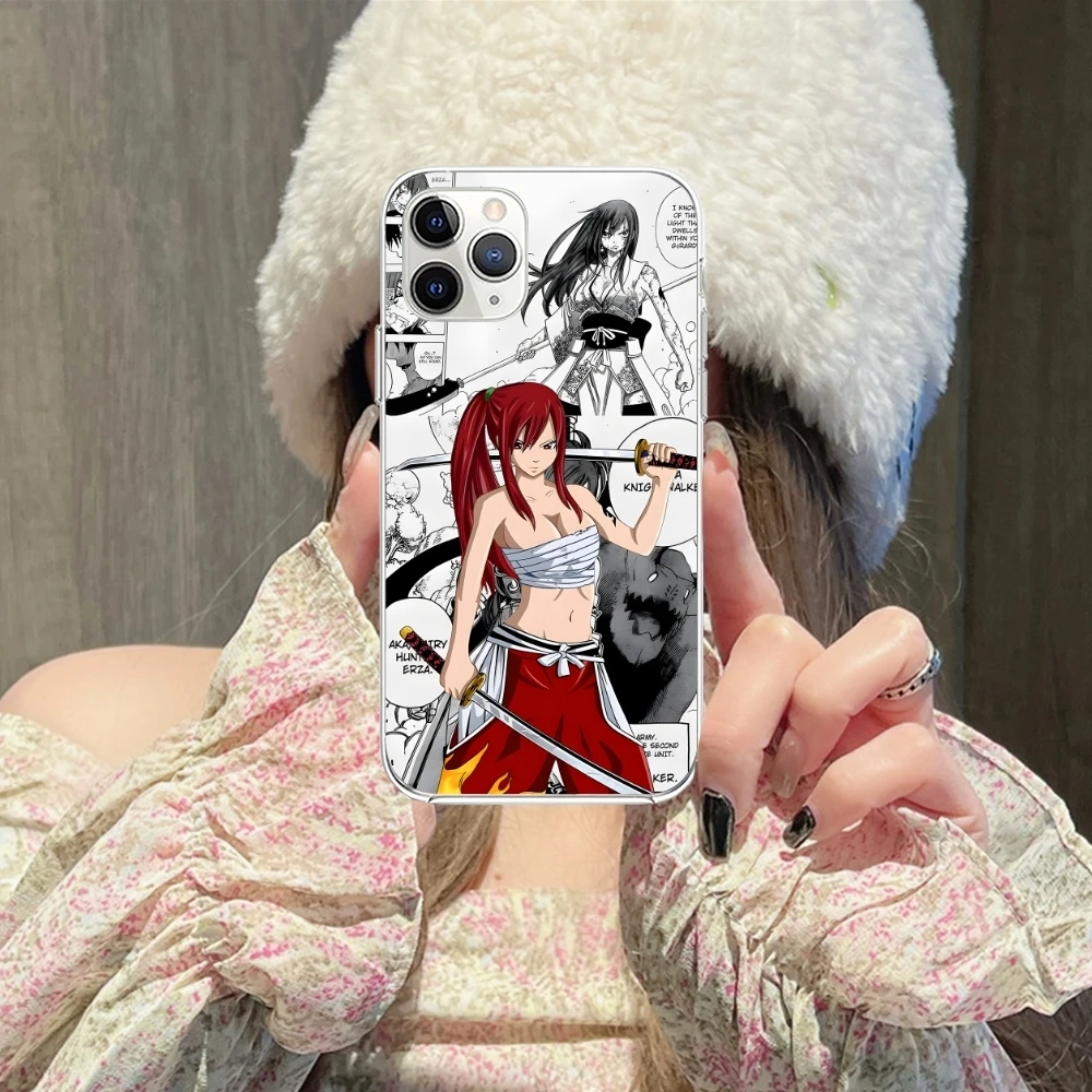 Fairy Tail Erza Mobile Cell Phone Case for iPhone 15 14 13 12 11 X XR XS 8 Pro Max Plus Mini Clear Transparent Phone Cover Shell