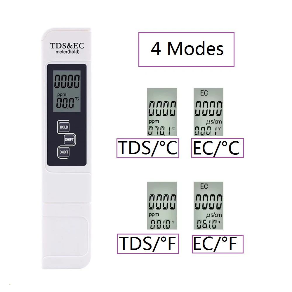 Probador Digital de Calidad del Agua LED, medidor TDS EC, rango 0-9990, medidor de temperatura de pureza del agua multifuncional, herramienta de prueba de temperatura PPM