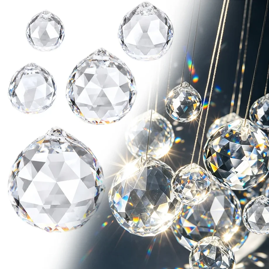 High Transparent Crystal Pendant 60‑20MM Exquisite Crystal Ball Ornament Light Fixture for Restaurant Attic Boutique Photography