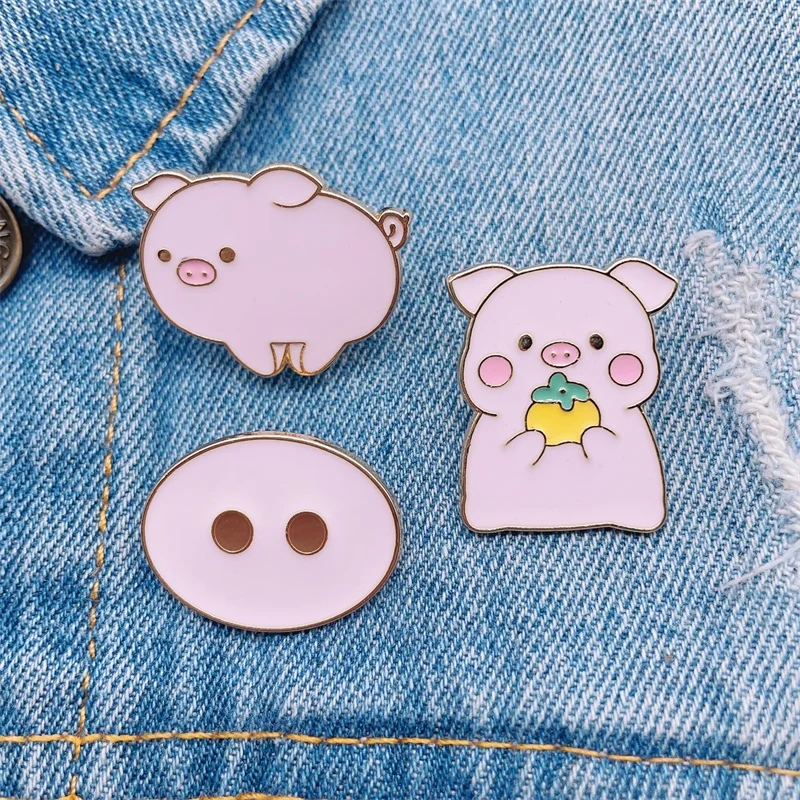 Cartoon Sweet Animal Pig Enamel Brooch Pink Pig Nose Geometry Fun Alloy Pin Badge Fashion Women Jewelry Gift For Friends