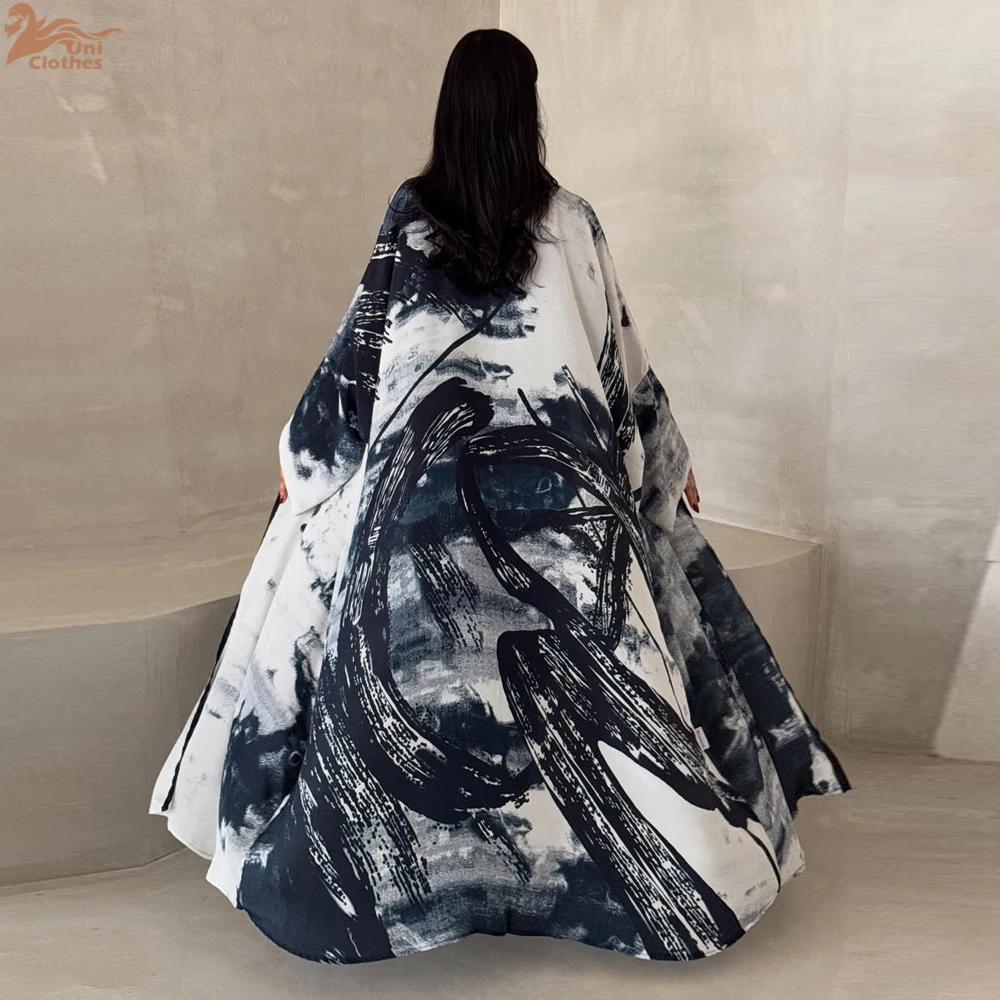 

Uni Luxury Women Abayas Hijab included Muslim Elegant Floral Print Cardigan Dolman Sleeve Kaftan