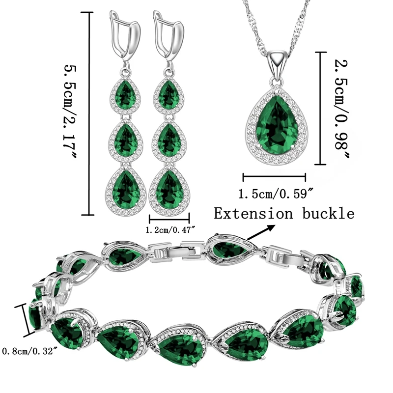 Water Drop Green Cubic Zirconia White CZ 925 Silver Jewelry Sets For Women Wedding Earrings/Pendant/Necklace/Bracelet view 4