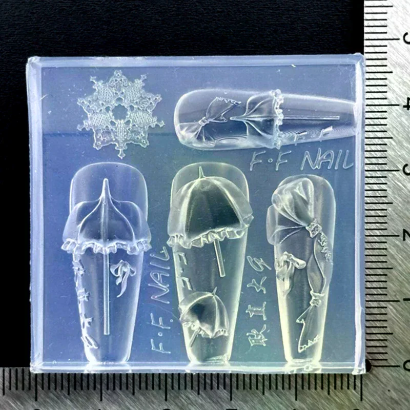 Flowers Umbrella Nail Art Mold Silicone Relief Nail Salon French Style Manicure Tool DIY Nail Decoration Accessories