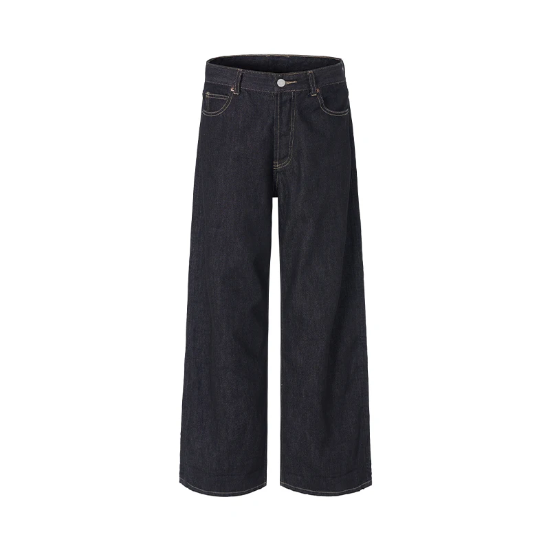 2025 autumn fashion original color straight leg rolled edge jeans for men, loose and versatile Japanese style long pants