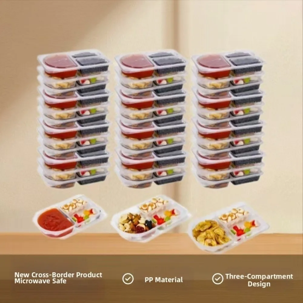 10/20pcs PP Material Snack Containers Transparent Leak-Proof Sauce Storage Box with Lids 2/3 Compartment Meal Prep Containers