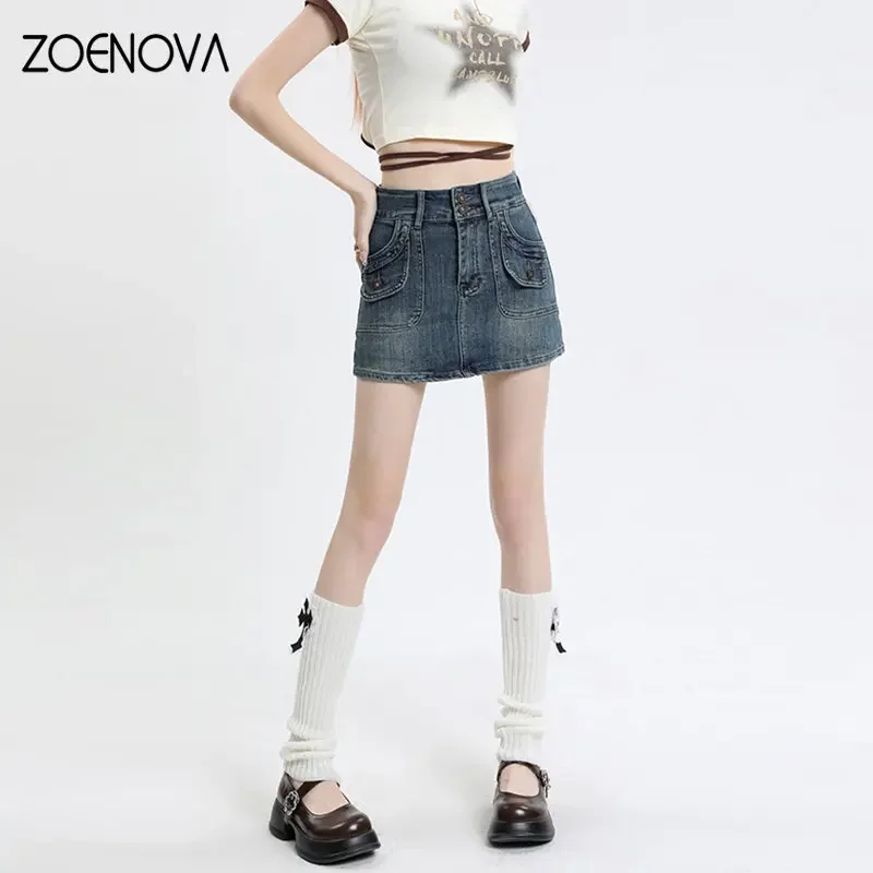 ZOENOVA 2023 New Chic primavera estate pantaloncini elasticizzati Super larghi gonna borsa Jeans donna sopra il ginocchio Mini Y2K Harajuku vestiti