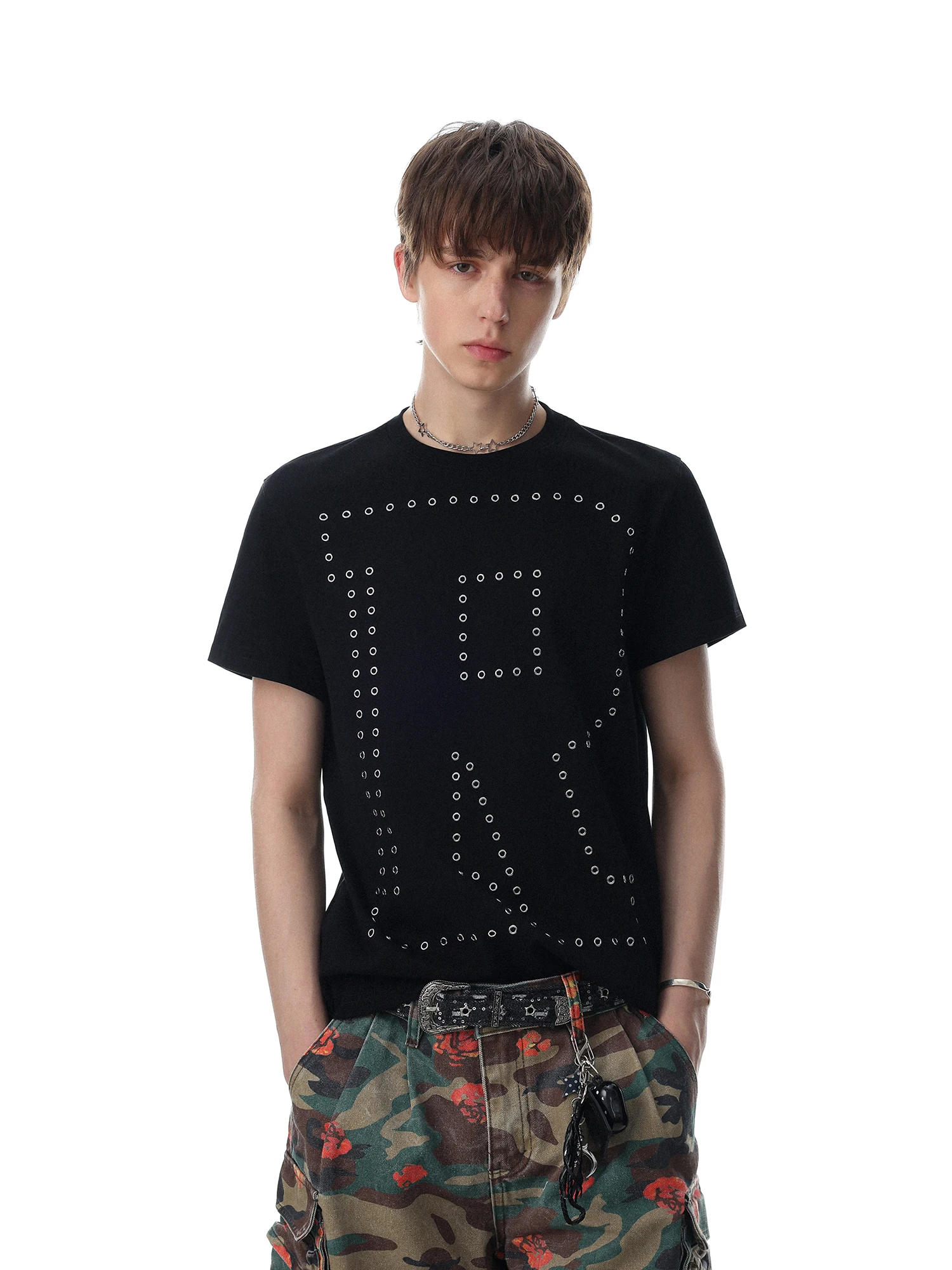 MRNEARLY American Retro Metal Stamp Lettering Short Sleeve T-Shirt Unisex Casual Trendy Top Cotton No Ironing Treatment