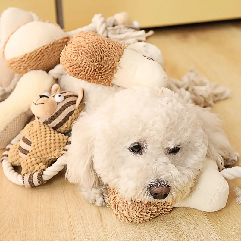 Pet toy bone tear resistant chew molars relieve boredom cotton linen plush pet toys