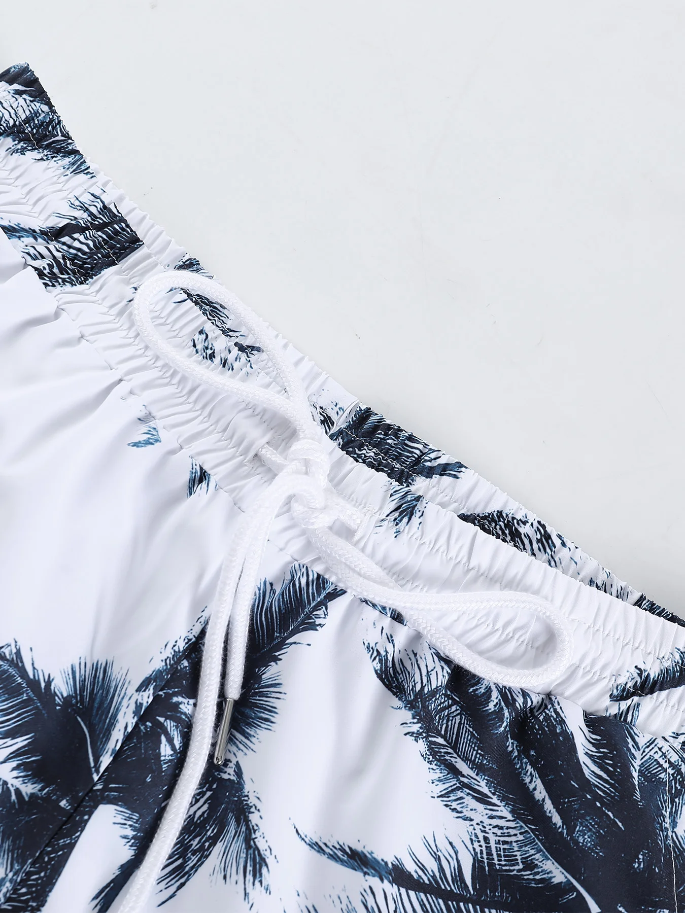 Men's American Retro Beach Set, Blue Tone Palm All over Print Shirt & Matching Shorts for Beach Wear view 5