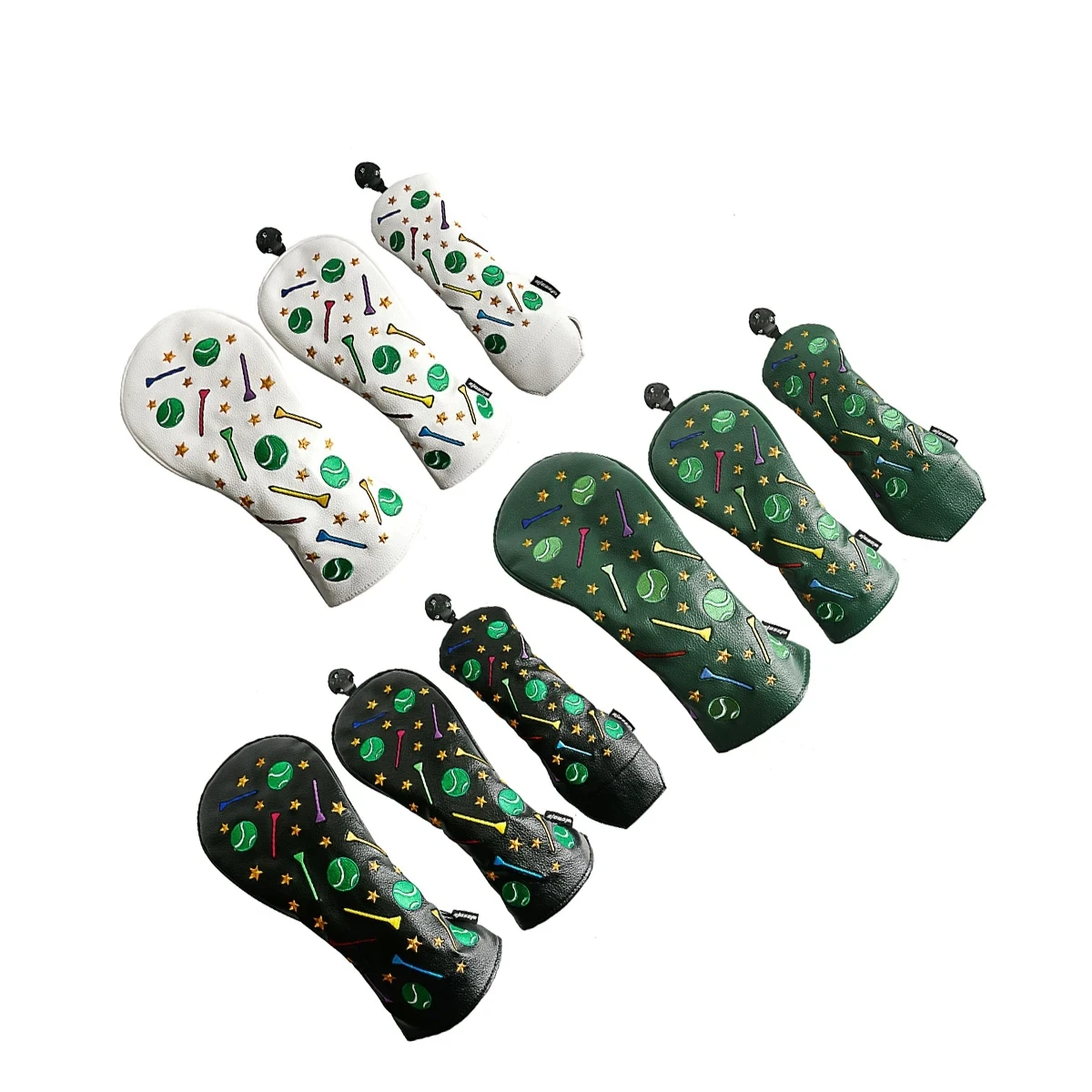 Golf Club Head Covers Golf Wood Head Cover for Driver Fairway Wood Covers Hybrid Headcoves with Tee Star earth ball Design