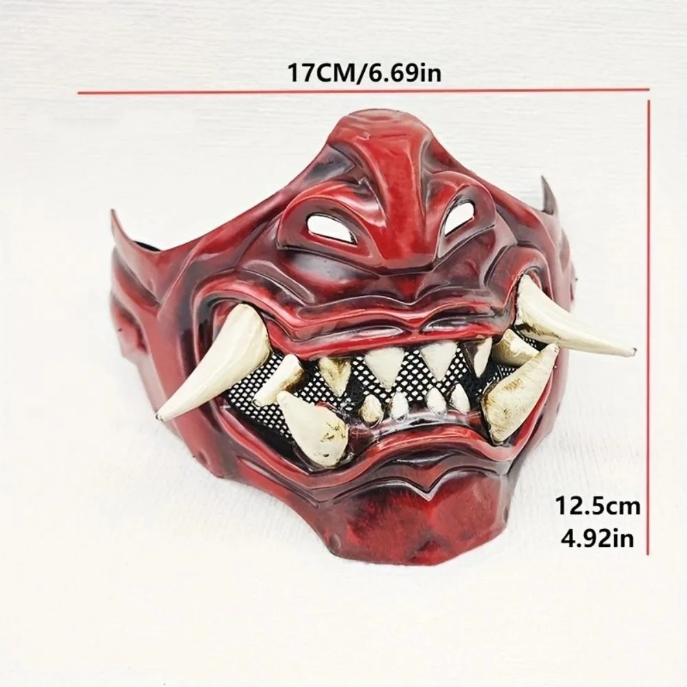 Costumes Props Half Face Cosplay Red Prajna Mask Spooky Dress Up Samurai Cosplay Mask Masquerade 3D Japanese Mask Toy Party