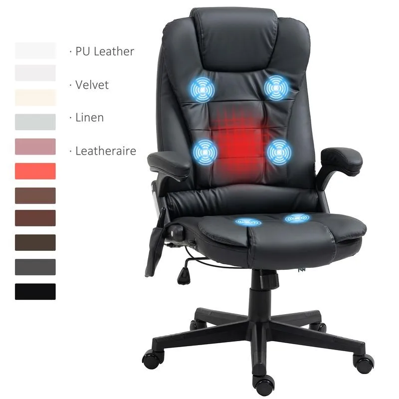 6 Point Vibrating Massage Office Chair with Heat, High Back Executive Office Chair with Reclining Backrest, Padded Armrests, S