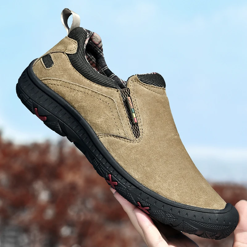 Suede Leather Casual Shoes For Men Slip On Classic Hiking Sneakers Men Outdoor Shoes For Trekking Plus Size 38-48