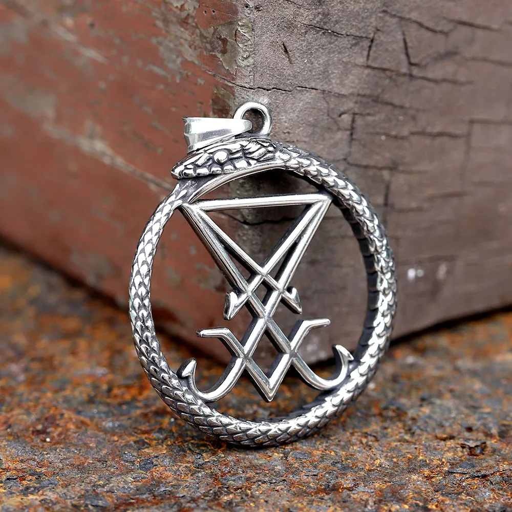 Unique Design Stainless Steel Round Snake Lucifer Satan Signet Pendant Cool Jewelry For Men GIFT free shipping