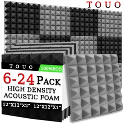 TOUO 6-24 Pcs Pyramid Acoustic Foam Sound Insulation Treatment High-Density Acoustic Foams Panels Drum Room Acoustic Treatment