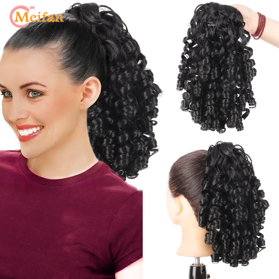 MEIFAN Synthetic Puff Roman Roll Hair Princess Ponytail Clip in Hair Tail Extension Natural Fake Bouncy Curly Ponytail Hairpiece