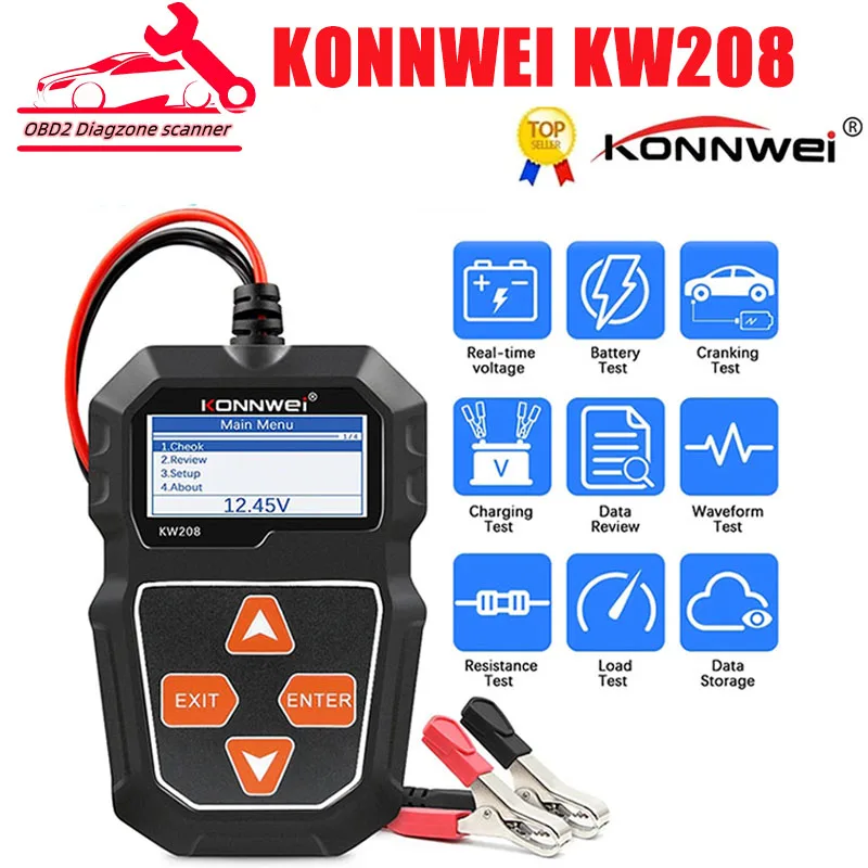 KONNWEI KW208 Car Battery Tester 12V 100 to 2000CCA Cranking Charging Circut Tester Battery Analyzer 12 Volts Battery Tool BM550