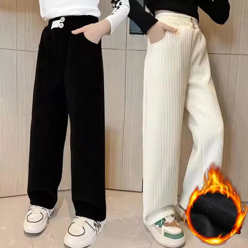 

New Youth Girls Loose Corduroy Sweat Pant Fleece Trousers Jogger Pant for Children Autumn Casual Warm Sport Pants Girl Clothing