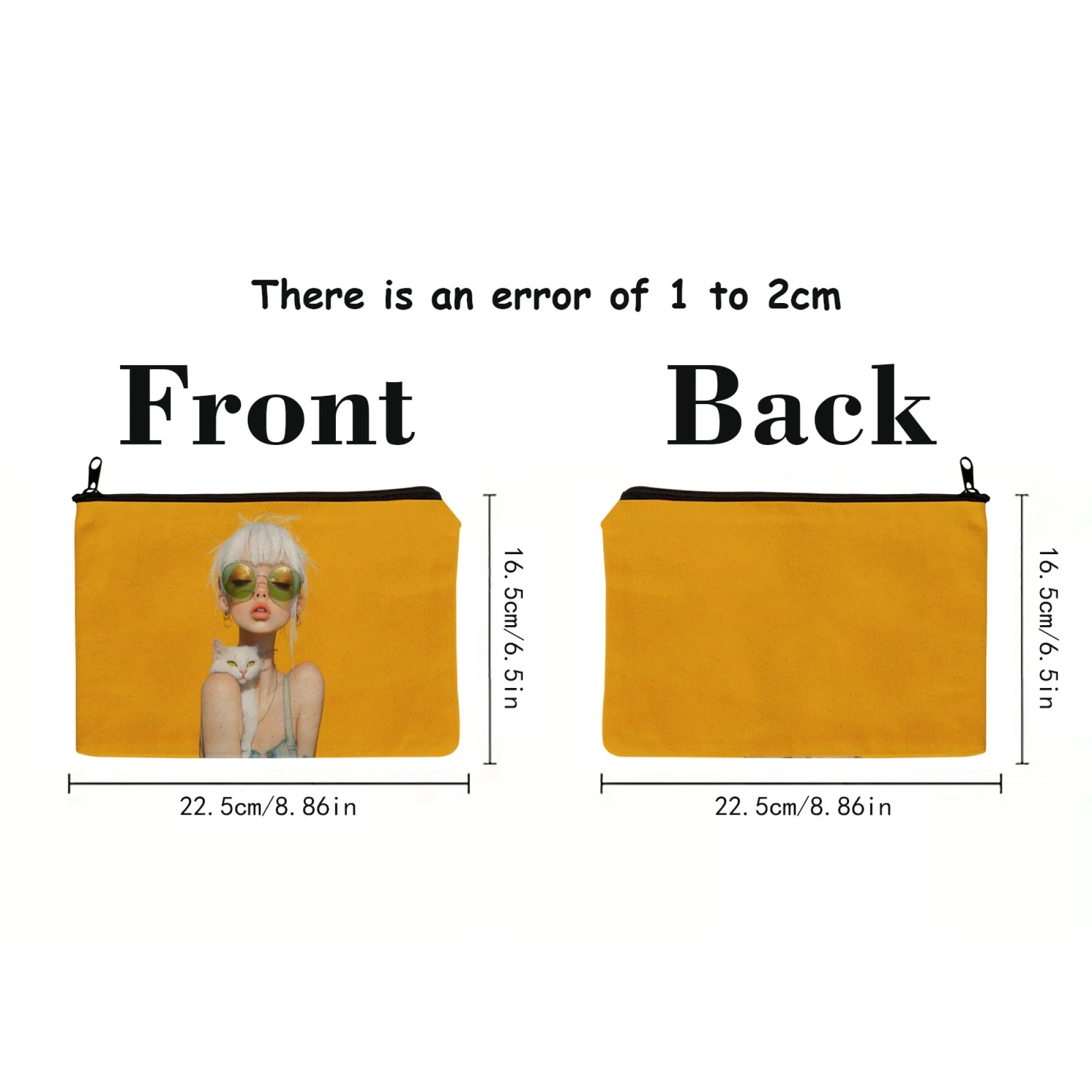 White cat, white hair girl Stylish Zippered Makeup Bag Portable Cosmetic Case with Mirror Durable Travel Toiletry Bag