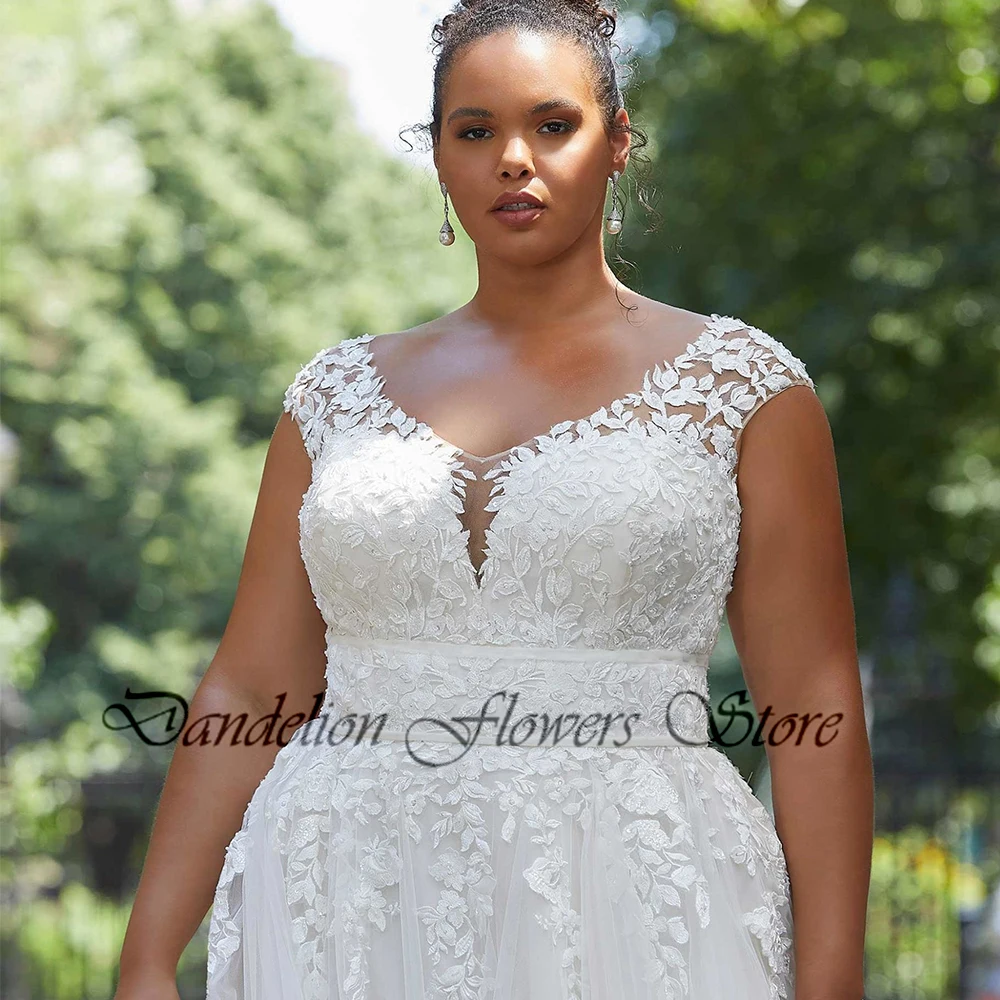 Pastrol abiti da sposa Plus Size scollo a v maniche ad aletta Backless abiti da sposa Applique a-line Sweep Train Tulle Vestido De Noiva