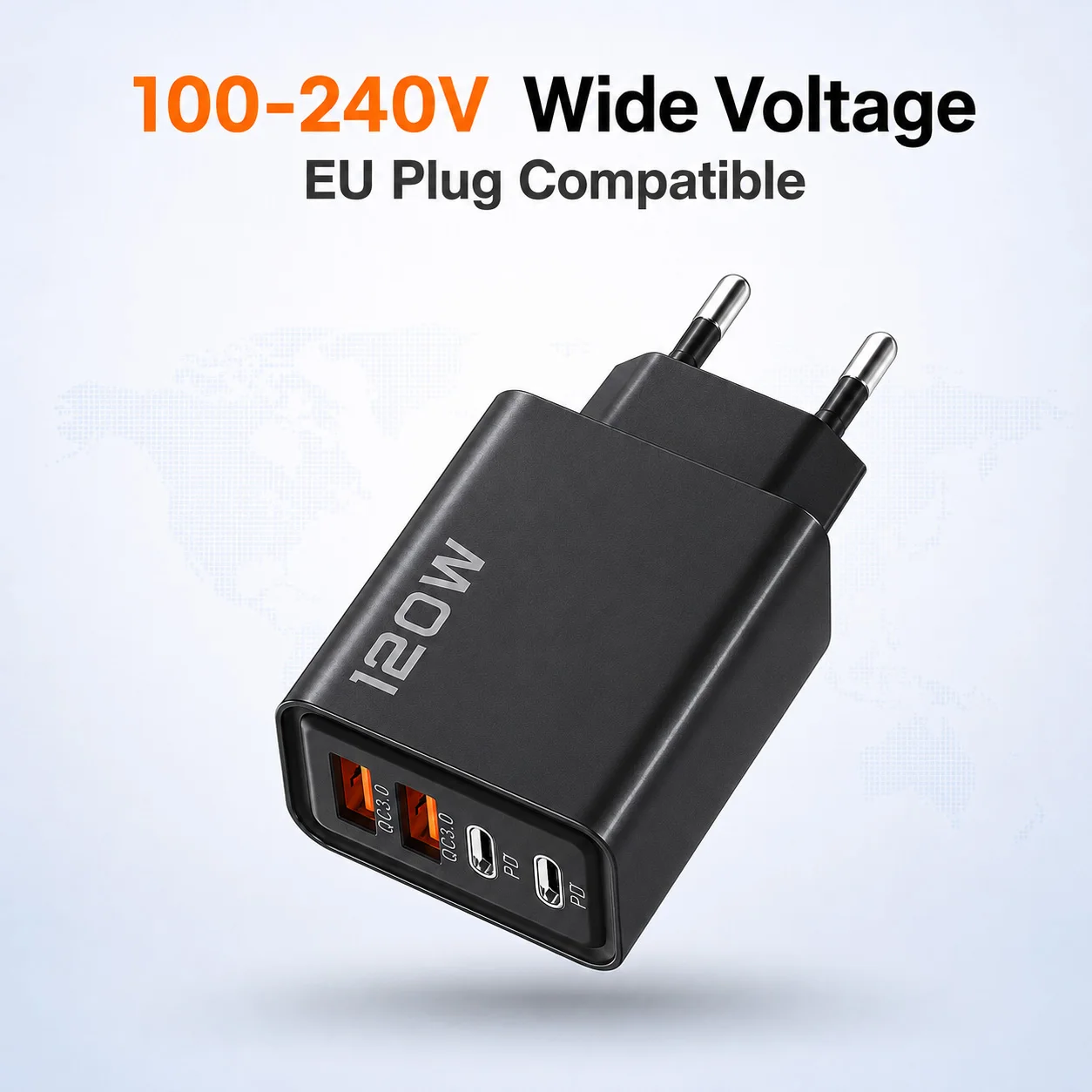 120W USB C Charger 4-Port Fast Charging, Dual PD + QC for iPhone, Samsung, Xiaomi, Huawei, iPad, Multi-Device Wall Charger EU