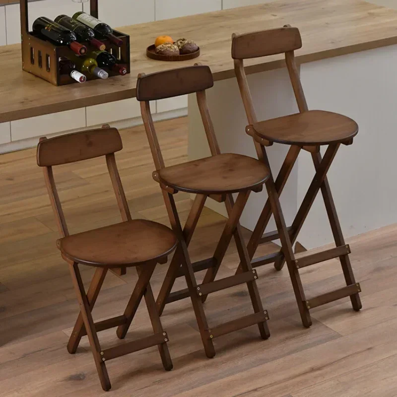 1pcs Bamboo Folding Dining Chair with Backrest Walnut Color Household High Stool Bar Living Room Space Saving Nordic Furniture