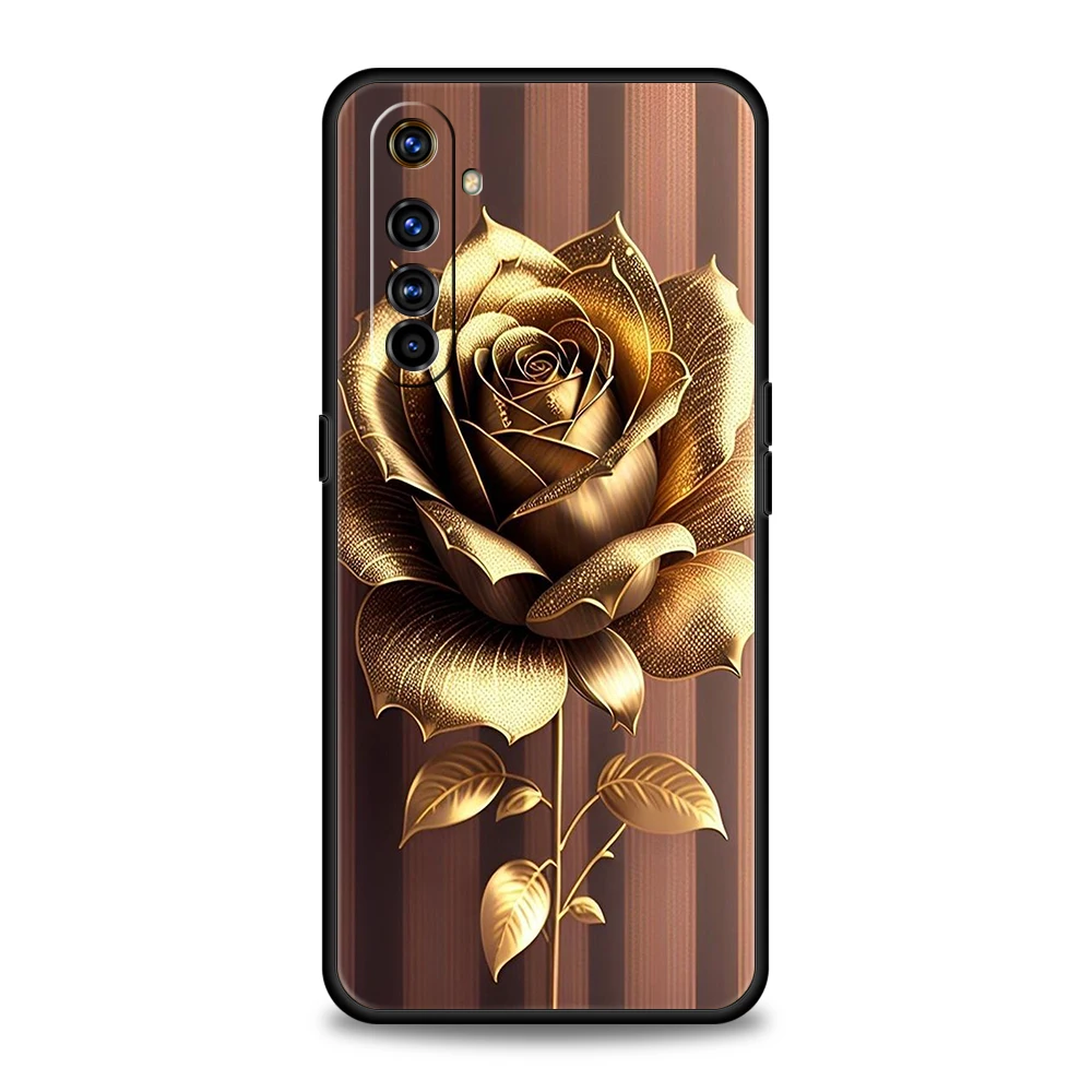 Gold Rose Love Heart Phone Case for Oppo A17 A12 A57 A74 A16 Find X5 X6 A52 A53 A54 A15 Reno 6 Z 7 Pro A9 2020 5G Silicone Shell