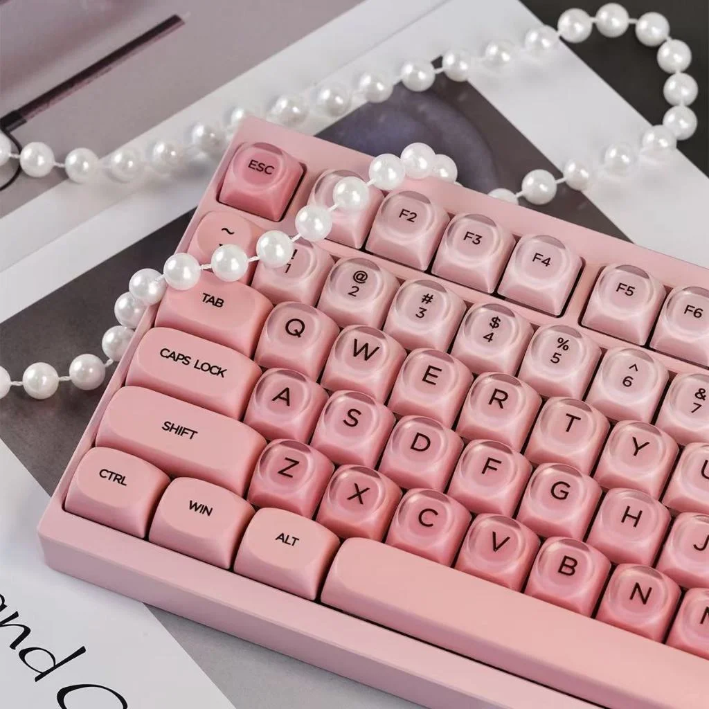 

(Keycap Only) Jelly Keycap Pink PBT+PC Material Keycap for Mechanical Keyboard Custom KeyCaps 61/63/64/68/84/87/96/98/104/108