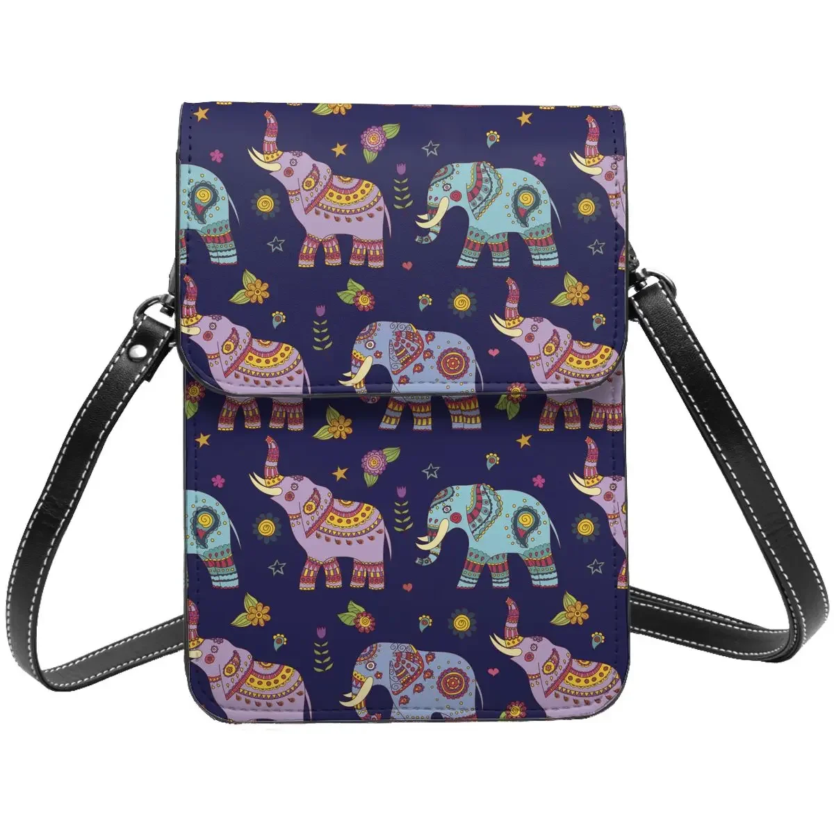 

Doodle Elephants Shoulder Bag Animals Flower Funny Leather School Mobile Phone Bag Woman Bulk Bags