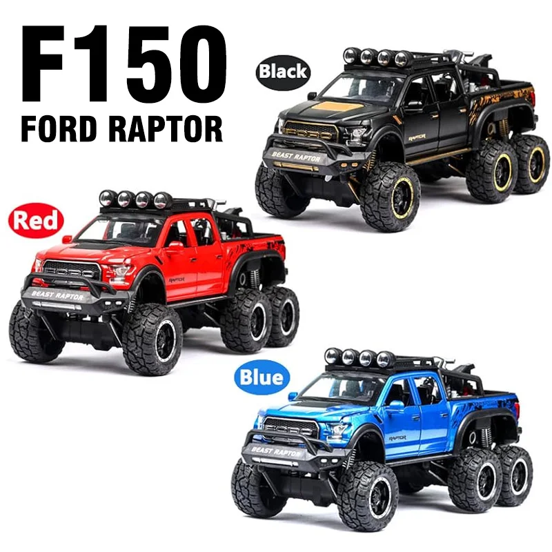 1: 24 Ford Raptor F150 Simulation Alloy Pickup Off road Children\'s Car Toys Model with Sound and Light Gifts Collection Ornament