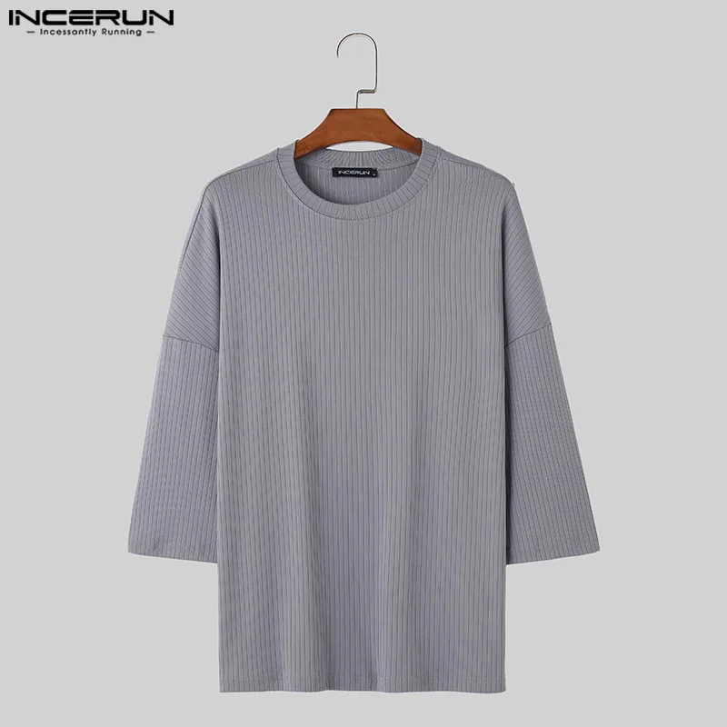 Incerun-camisa listrada masculina de t, estilo coreano, solto, casual, streetwear, secagem rápida, manga curta, s-5xl, novo, 2019