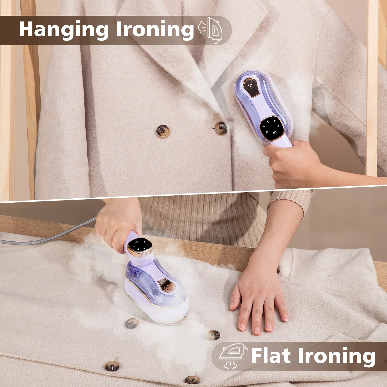 Intelligent Steam Ironing Machine 180° Rotatable Handle LCD LED Handheld Steam Brush for Home and Travel Use