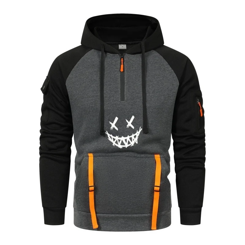 

Men's zipper color block hoodie, casual, fashionable and durable autumn and winter jacket, sleeve hoodie and sweatshirt