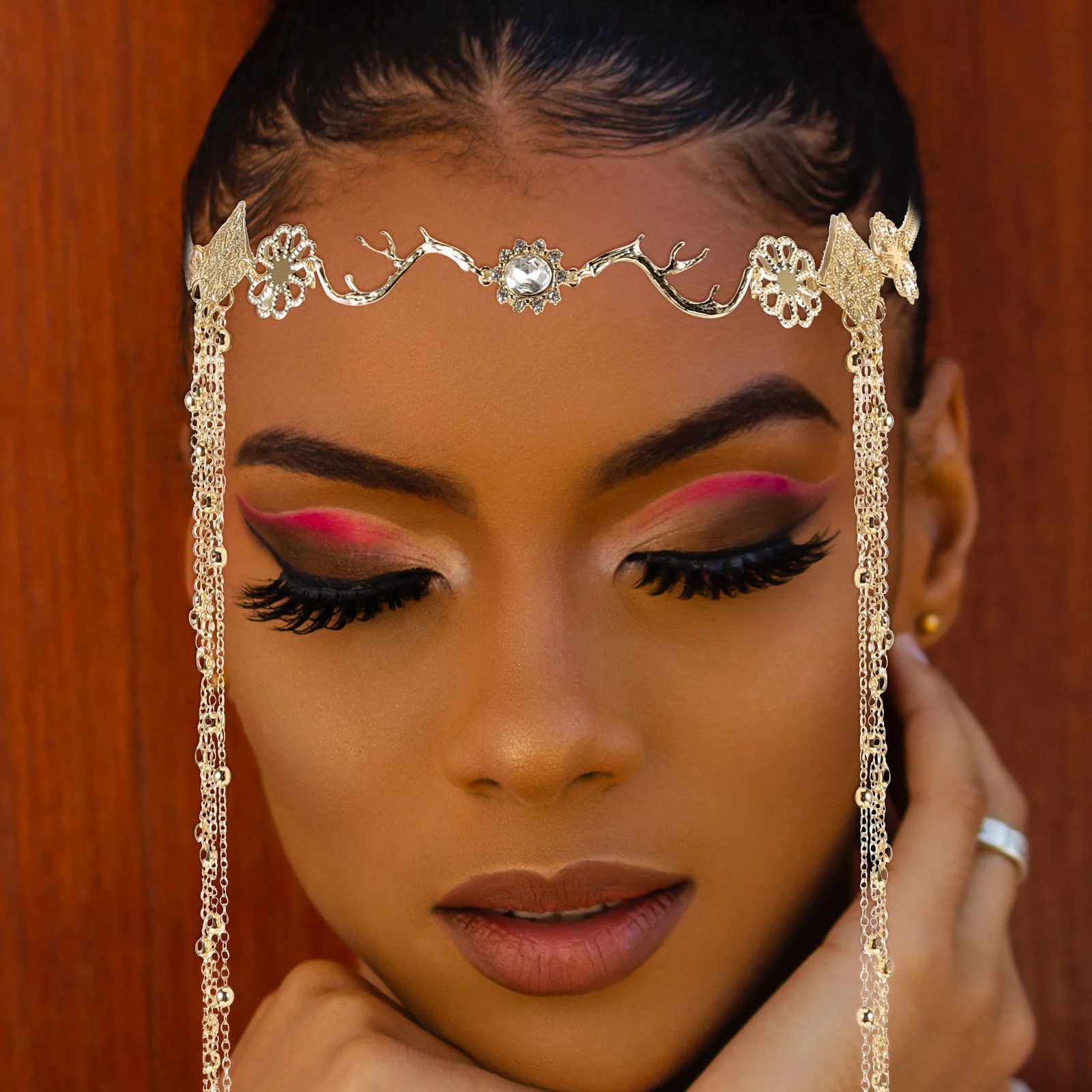 

Золотая цепочка на голову богини, богемный головной убор с кисточками для женщин, одежда для свадебного дня рождения, цепочка на голову, украшения для волос, головной убор богини