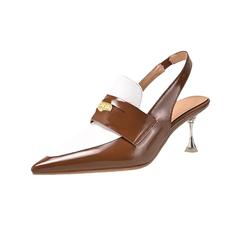 

Spring Foreign Trade New Pointed Slim Heels with Gold Plated Heels Fashion Show Large Size Baotou Back Air Sandals Women's Shoes