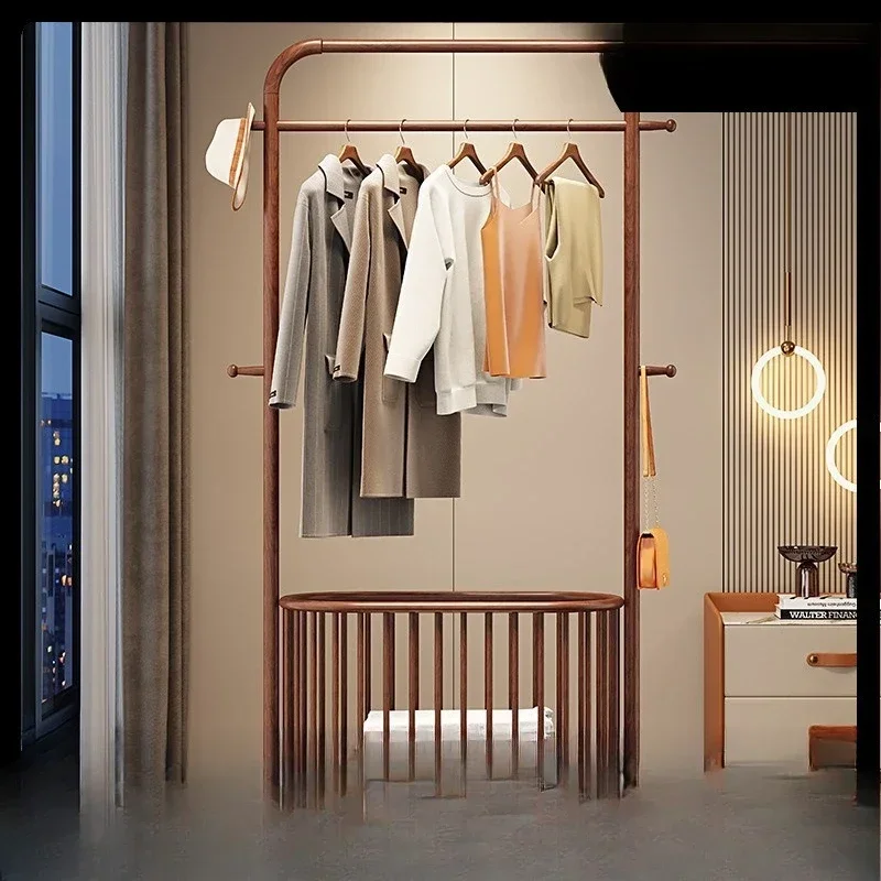 New Chinese coat rack household simple large-capacity storage hanger with pulley clothing store floor storage rack