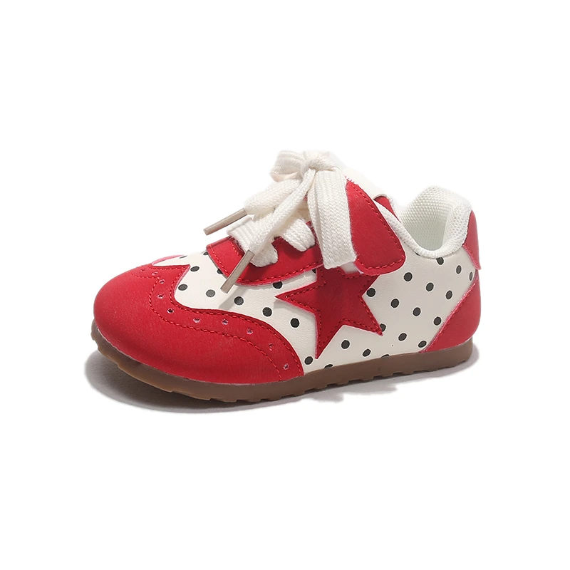 Kids Star Polka Dot Casual Shoes, Toddler Boy Girl Hook and Loop Sneakers, Soft Sole Comfortable Walking Shoes, Red/Green/Yellow