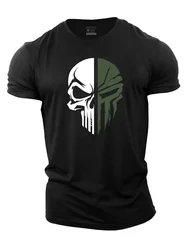 Modieus Tshirt Voor Heren 3d Print Militaire Schedel Gevallen Tshirt Oversized Gym Sportkleding Heren Kleding Sport T-Shirts Met Korte Mouwen