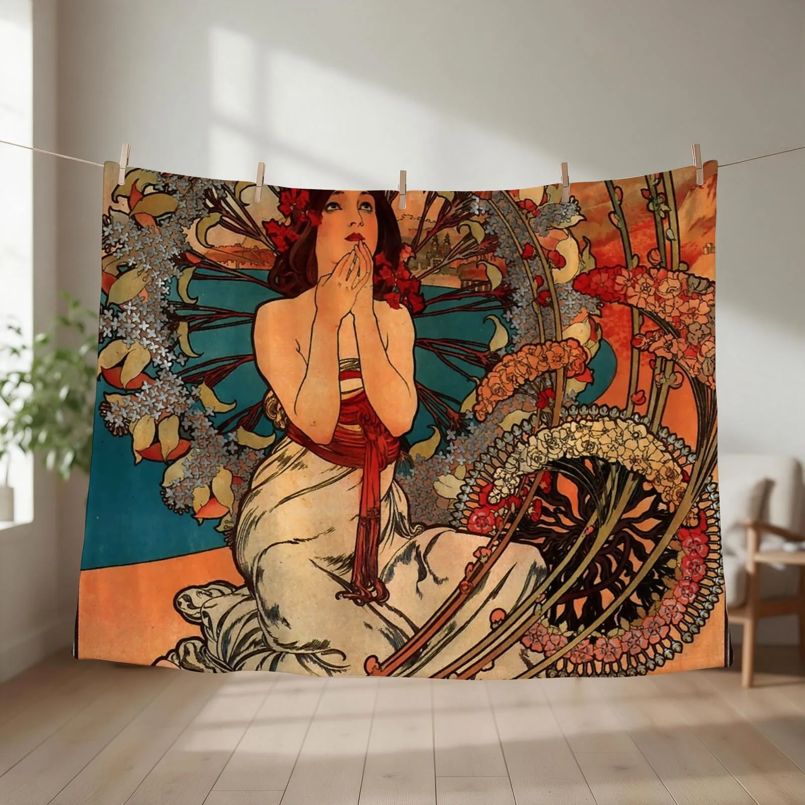 Monaco Monte Carlo.1897,Alphonse Mucha,litography Throw Blanket couch cozy soft plush fuzzy picnic outdoor blanket