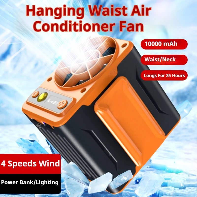 

Waist Hanging Fan 10000mAh 4 Speeds Strong Wind Power Display Fast Cooling Extra Cold Air Neck Fan Led Lighting Power Bank