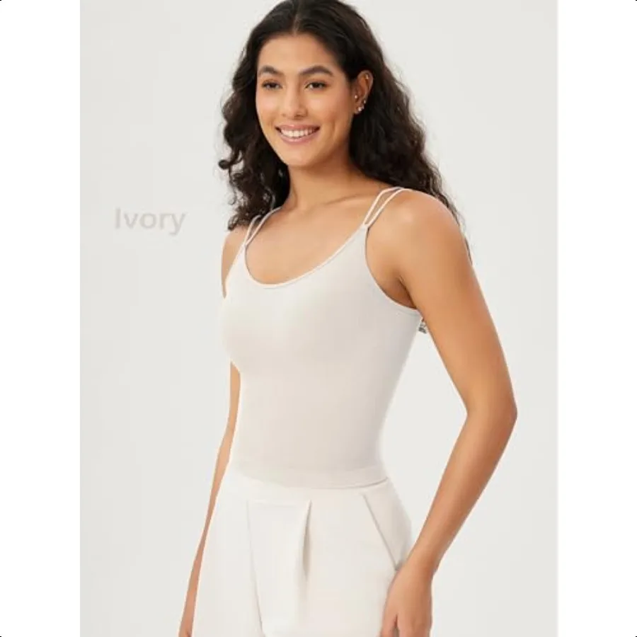 ODODOS Wanita Crop Seaml Double Straps Cropped Tank Top V Back Ribbed Kamisol