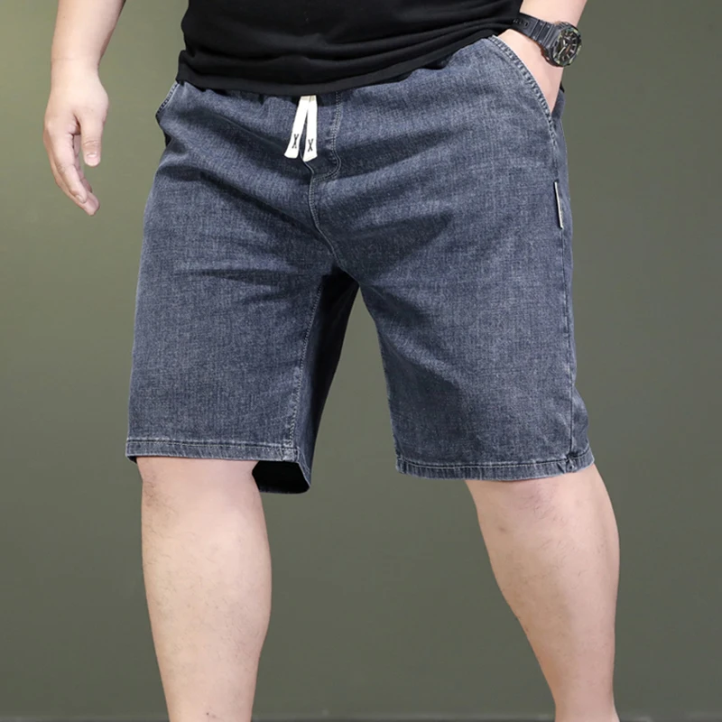 Summer Elastic Waist Large Size 44 46 48 Denim Short Pants Plus Size Denim Short Jeans Trendy High Quality Brand Casual Male