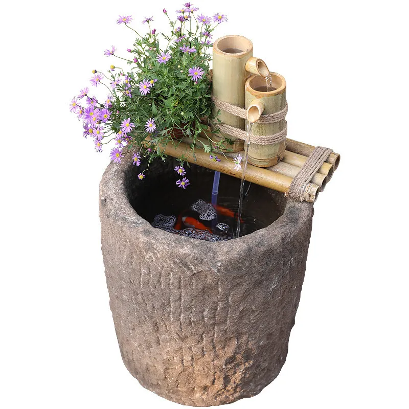 Courtyard retro rockery fountain landscape B & B garden floor-to-ceiling Zen balcony ornament