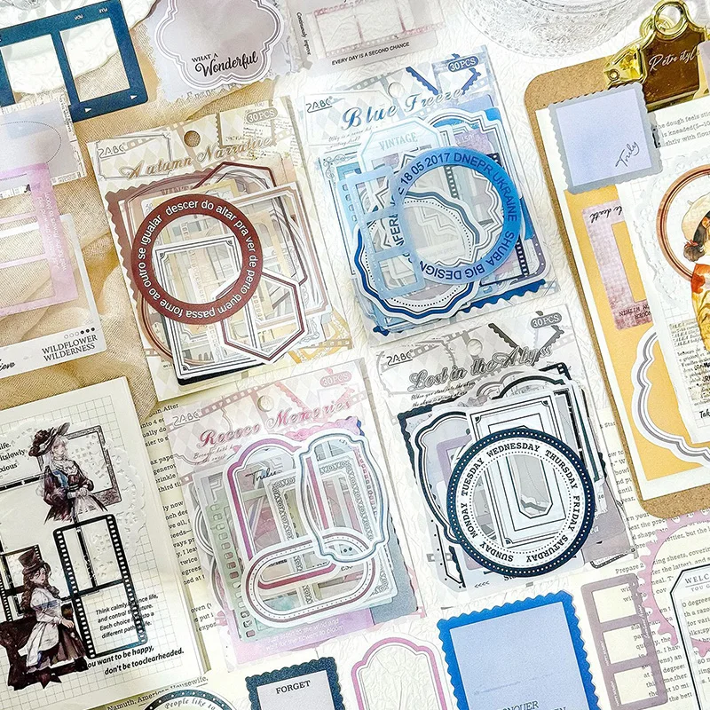 120 Blatt (30 pro Packung) PET-Dekorationsaufkleber mit Stanzrand, zum Dekorieren mit Handvorhängen, DIY-Sammelalbum