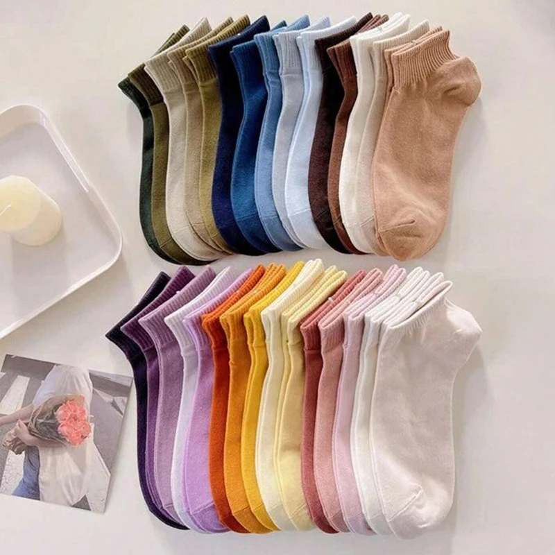 10 Paar einfarbige, einfache Socken für Jugendliche, bequeme, niedrig geschnittene Socken für Mädchen, atmungsaktive, weiche kurze Socken, geeignet für – Detail 1