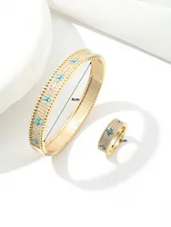1 European and American new Lansondo row full zirconium fashion bracelet ring set