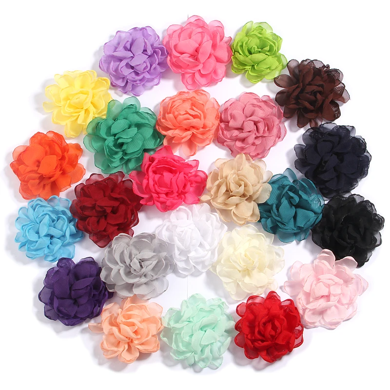 

120Pcs 7cm 2.7" Burn Edge Chiffon Fabric Flowers For Baby Girls Headbands Handmade Flower Boutique For Wedding Decoration