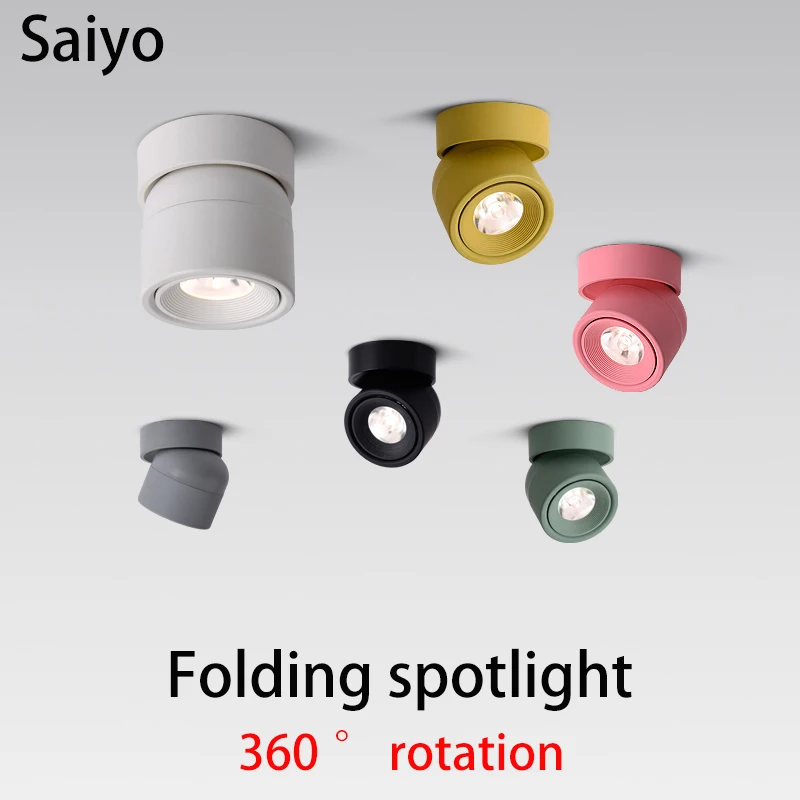 Saiyo punktowe reflektory Led Nordic montowane na powierzchni światło punktowe COB 360 stopni obrót składane 7W lampa sufitowa Macarone 110V 220V