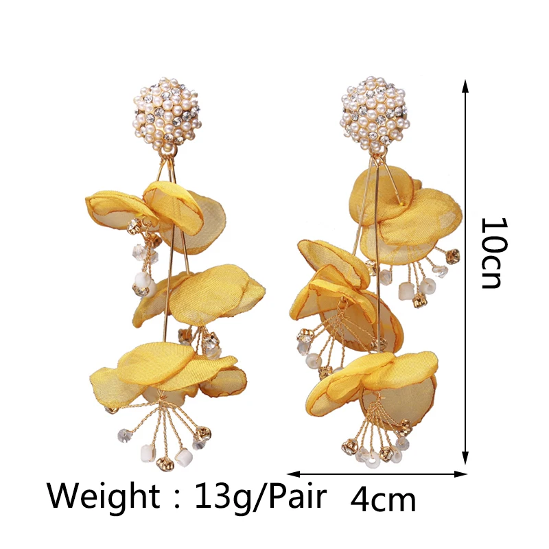Simulated Pearl Earrings For Women Cute Flower Petal Cotton Yarn Tassel Long Pendientes Fashion Fairy Party Jewelry Accessories